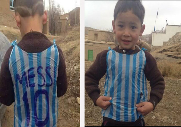 Localizan al ni?o que hizo una camiseta de Messi con bolsas de plástico