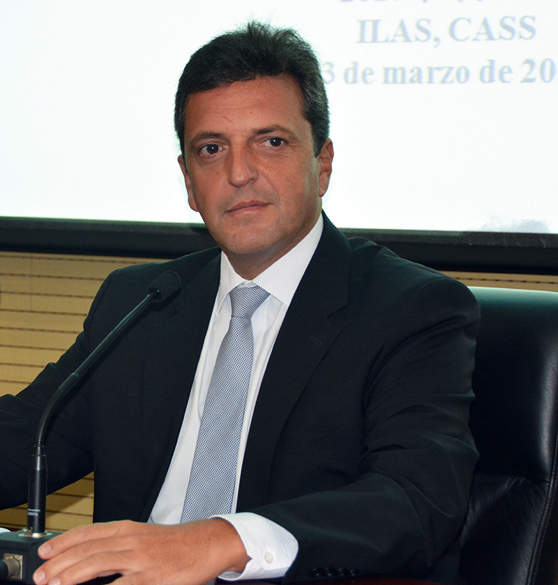 Sergio Massa, diputado argentino y líder del Frente Renovador, disertó sobre la relación América Latina-China en el Instituto de Estudios sobre América Latina de la Academia de Ciencias Sociales de China. (Foto: YAC)