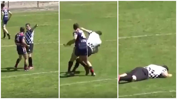 Un jugador de rugby deja inconsciente a un árbitro de un pu?etazo