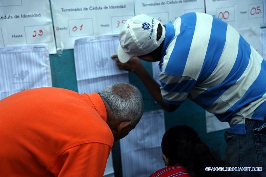 Personas observan las listas durante las elecciones regionales, en un centro de votación en Petare, estado Miranda, Venezuela, el 15 de octubre de 2017. Venezolanos empezaron a concentrarse desde las 6:00 hora local de este domingo en los principales centros de votación habilitados por el Poder Electoral, para elegir a los 23 gobernadores que regirán por los próximos cuatro a?os. (Xinhua/Fausto Torrealba/AVN)