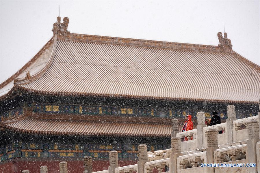 Paisaje nevado en el Museo del Palacio en Beijing