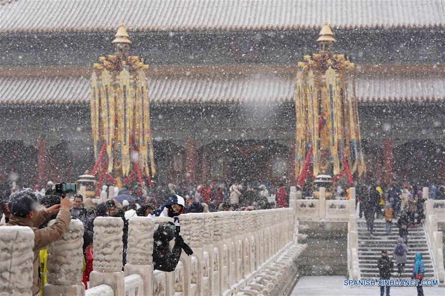 Paisaje nevado en el Museo del Palacio en Beijing