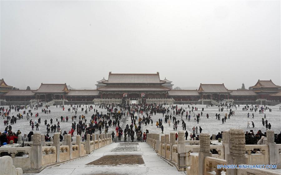 Paisaje nevado en el Museo del Palacio en Beijing