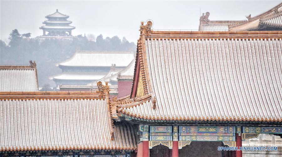 Paisaje nevado en el Museo del Palacio en Beijing