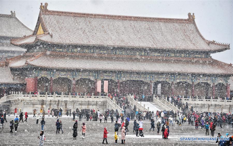 Paisaje nevado en el Museo del Palacio en Beijing