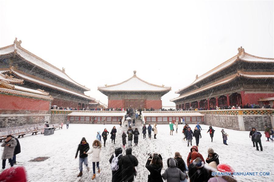 Paisaje nevado en el Museo del Palacio en Beijing