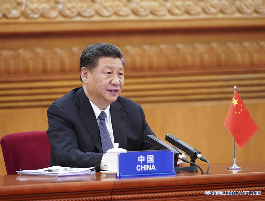 El presidente chino, Xi Jinping, asiste a la Cumbre Virtual Extraordinaria de Líderes del G20 sobre COVID-19, a través de un videoenlace en Beijing, capital de China, el 26 de marzo de 2020. (Xinhua/Pang Xinglei)