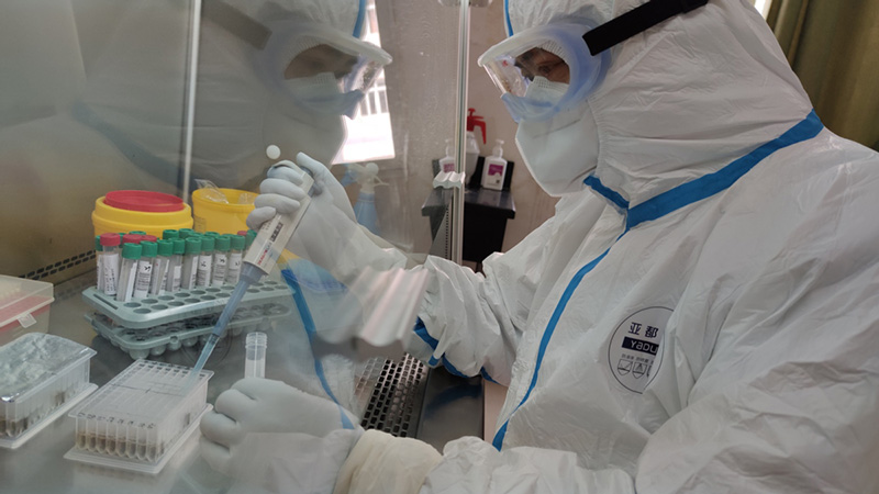 Un trabajador de la salud realiza una prueba de ácido nucleico. (Foto: Wang Jing/ China Daily)