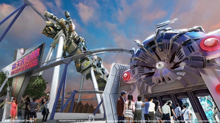 Una imagen conceptual de la zona temática de Transformers del Resort Universal de Beijing.