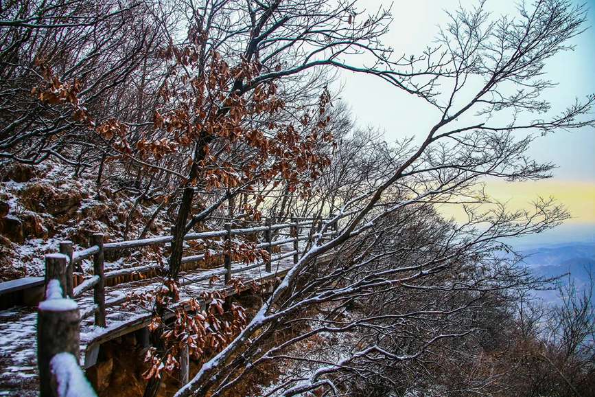 El lugar escénico de la monta?a Yuntai en Jiaozuo, provincia de Henan, en el centro de China, quedó cubierto por la primera nevada de la temporada, ofreciendo una magnífica estampa similar a una pintura de paisaje. (Foto / Wu Peimeng)